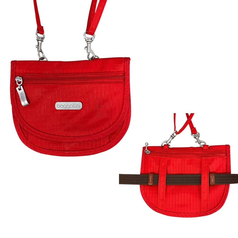 Baggallini Red Belt Bag RFID Crossbody 3 Way Adjustable Slim Nylon Travel Pack
